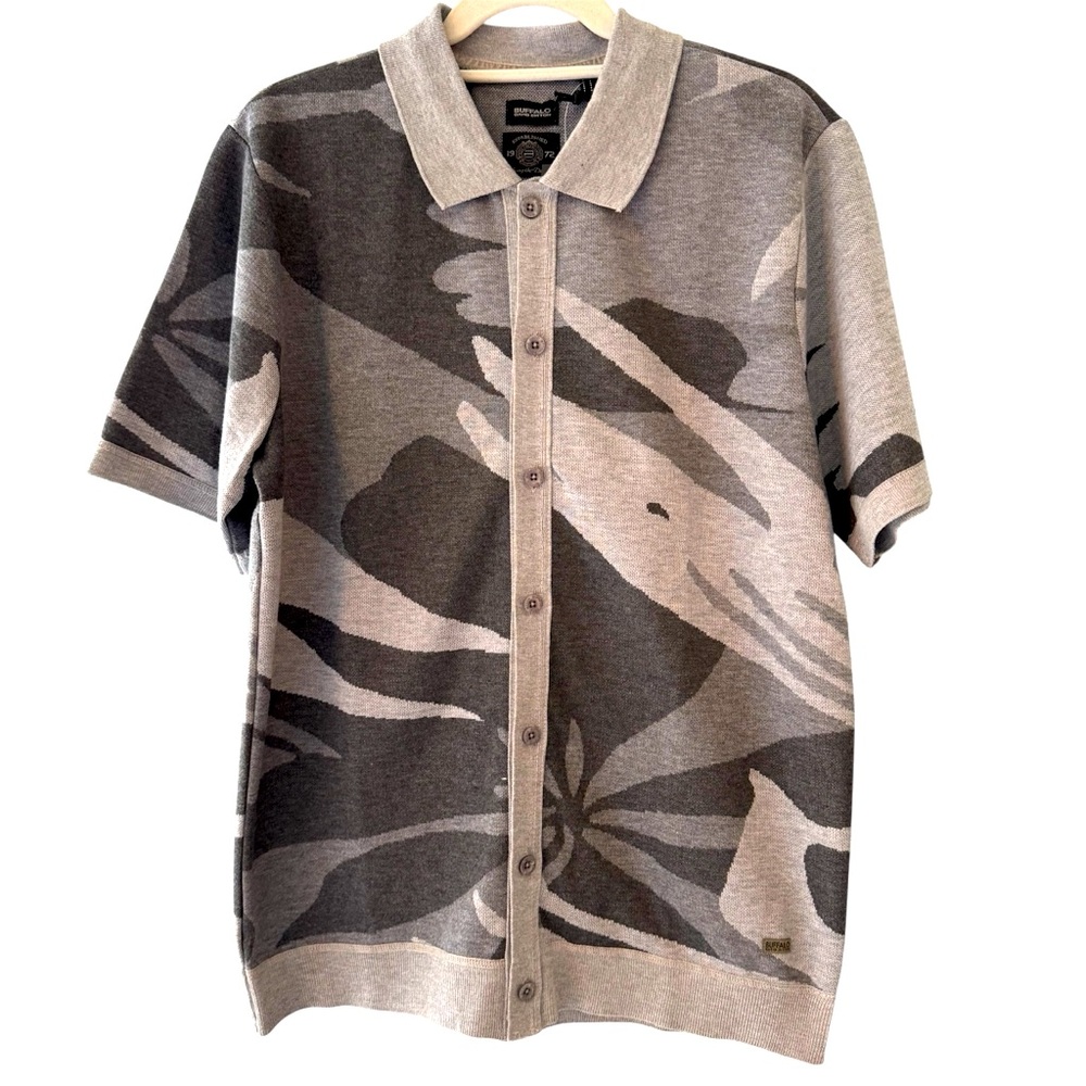 Buffalo David Bitton Wyneson Button Front Sweater Men’s Large Grey Combo Pattern